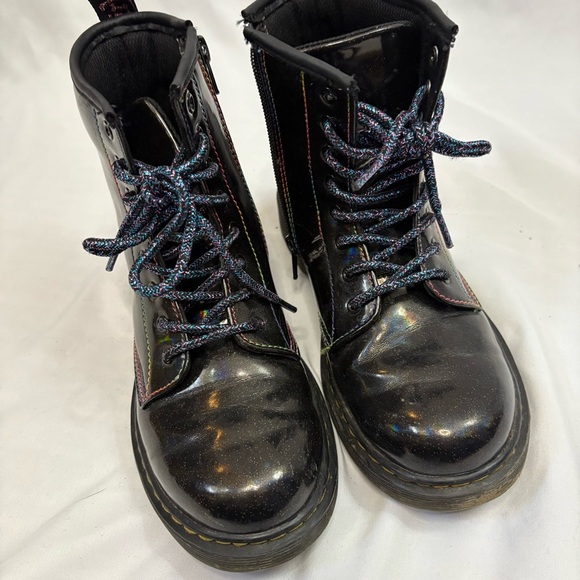 Dr Martens 1460 Sparkle Iridescent Rainbow Black Patent Leather Boots Side Zip - Picture 12 of 12